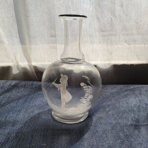Vintage Mary Gregory Hand-Painted Glass Vase With Girl & Floral Design